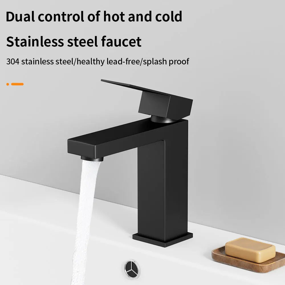 304 Stainless Steel Square Basin Faucet | Single Handle Hot & Cold