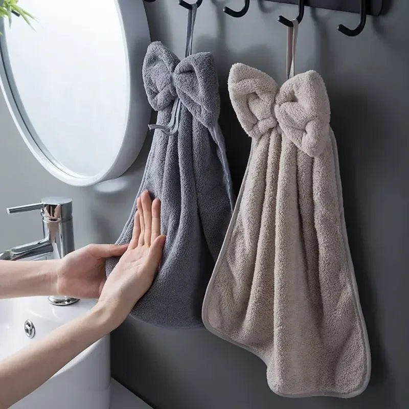 Bowknot Hand Towels – Soft Coral Fleece Quick-Dry Kitchen & Bath