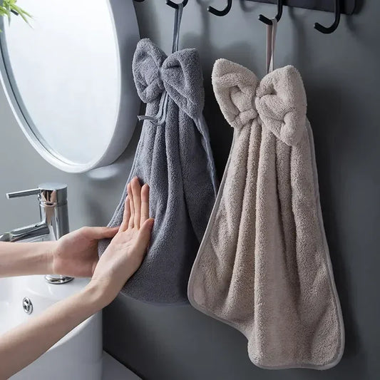 Bowknot Hand Towels – Soft Coral Fleece Quick-Dry Kitchen & Bath Hand Towel Peaceful Pleasures Health and Wellness