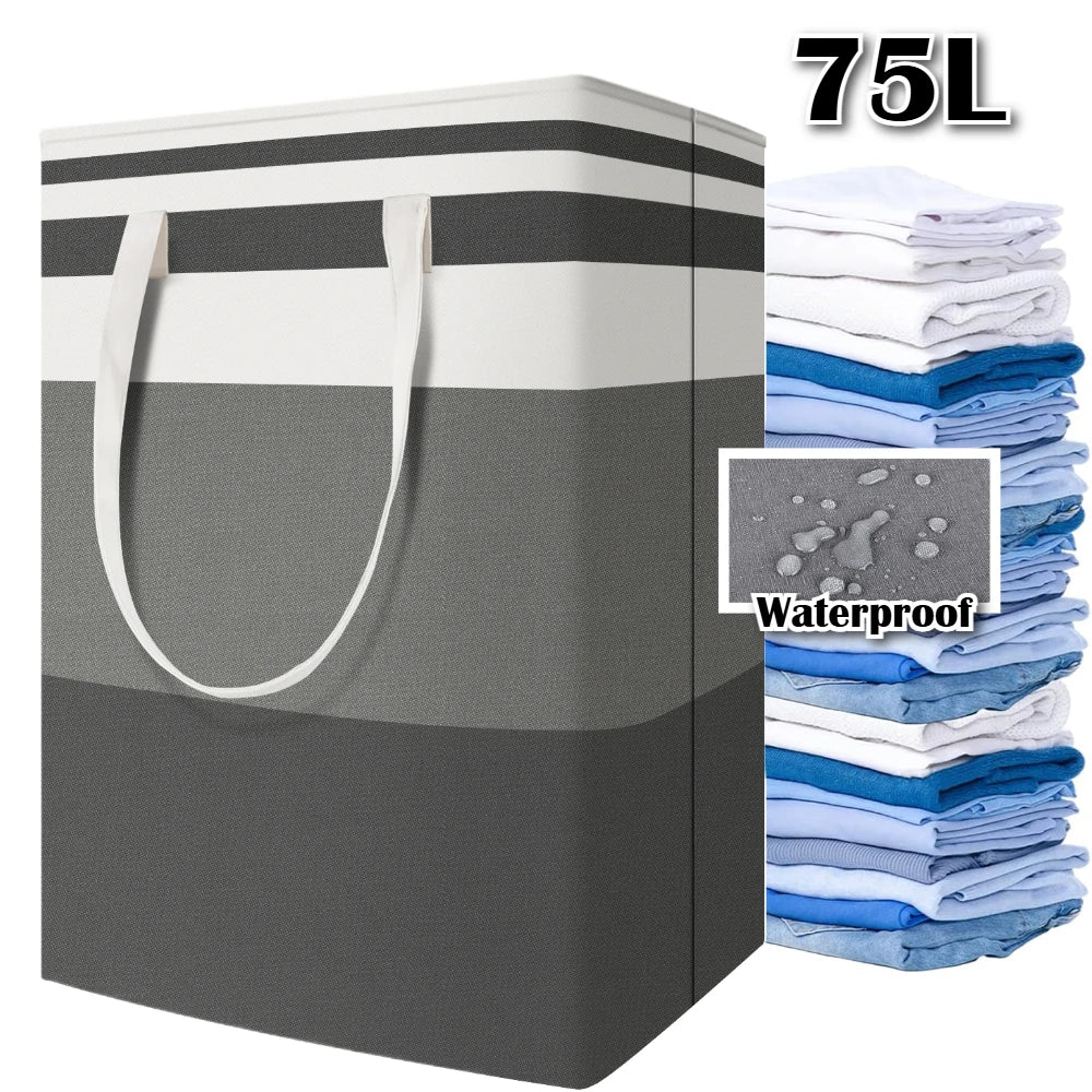 75L Freestanding Laundry Basket with Extended Handle Collapsible Large Cotton Clothes Hamper Storage Basket Peaceful Pleasures Health and Wellness