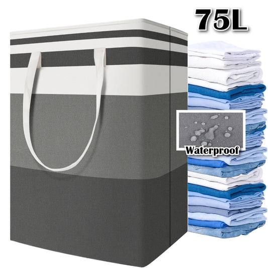 75L Freestanding Laundry Basket with Extended Handle Collapsible Large Cotton Clothes Hamper Storage Basket Peaceful Pleasures Health and Wellness