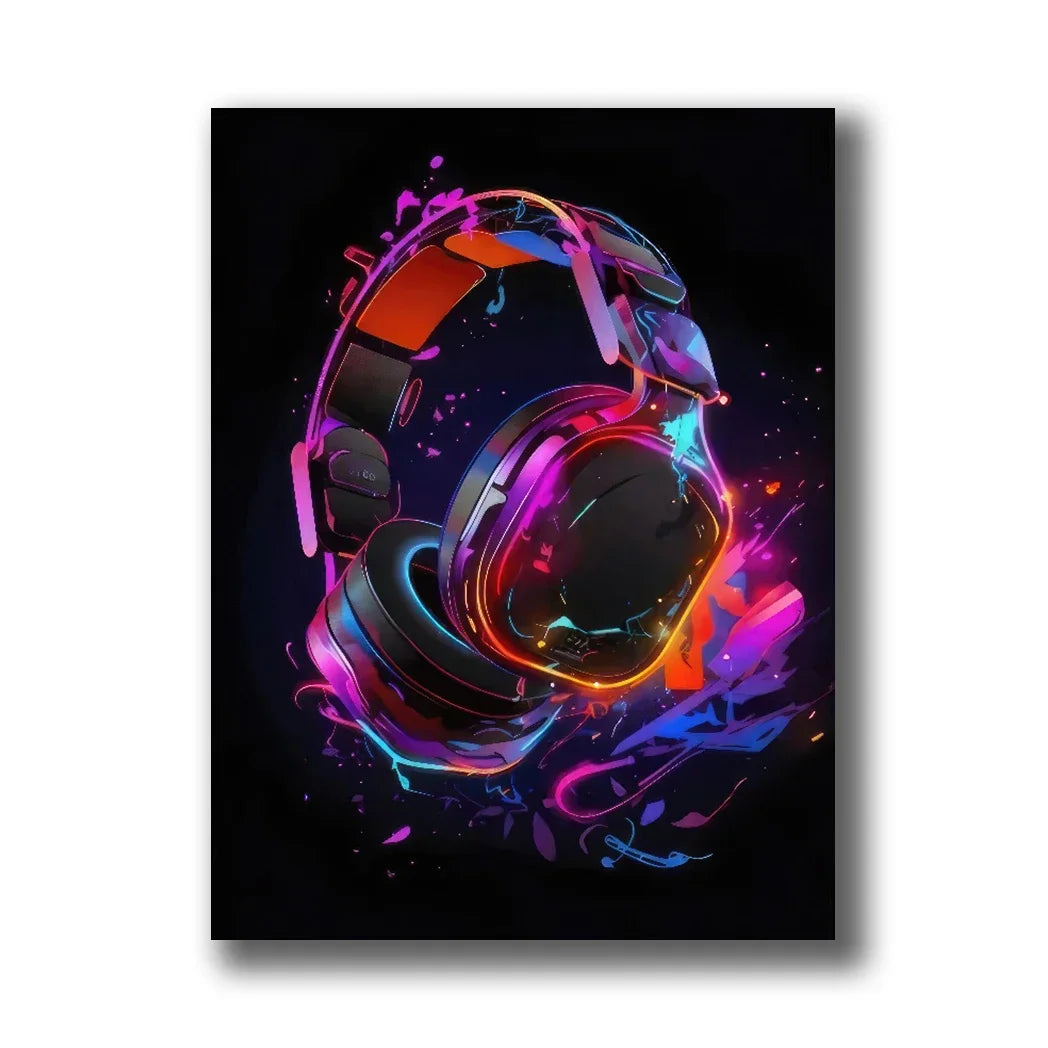 Neon Gaming Canvas Wall Art | Gamepad & Character Poster