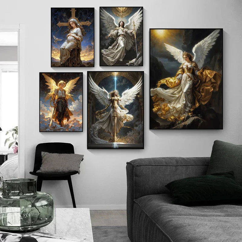 Nordic Religious Art Benevolent Portrait Of The Virgin Mary Archangel Canvas Painting, Wall Art for Living Room Home Decor Peaceful Pleasures Health and Wellness