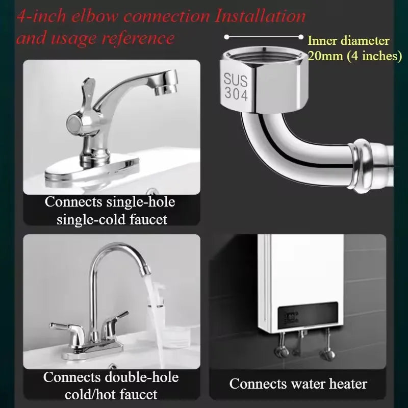 Stainless Steel Braided Flexible Hose 90° Elbow Water Inlet Pipe