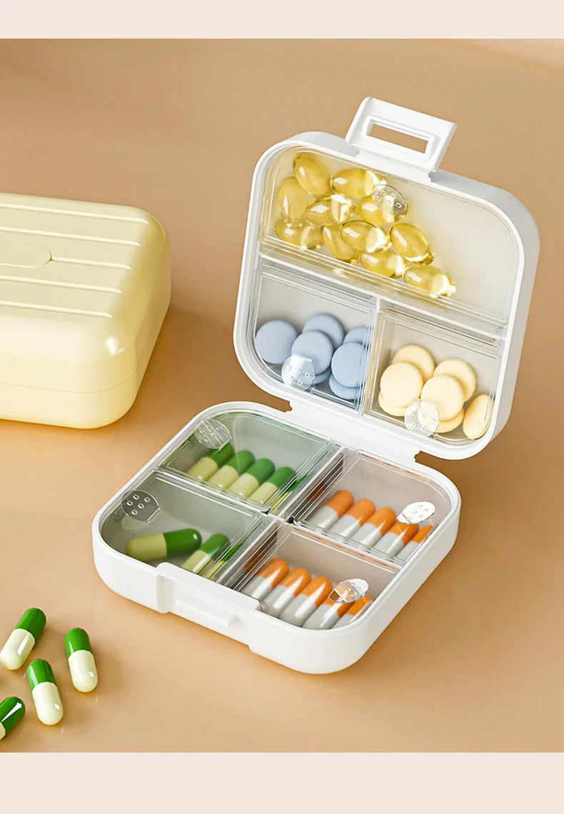 7 Grids Portable Mini Pill Box Double Sealed Medicine Storage Case Week Long Day Divided Lockable Drug Organizer Weekly Pill Box Peaceful Pleasures Health and Wellness