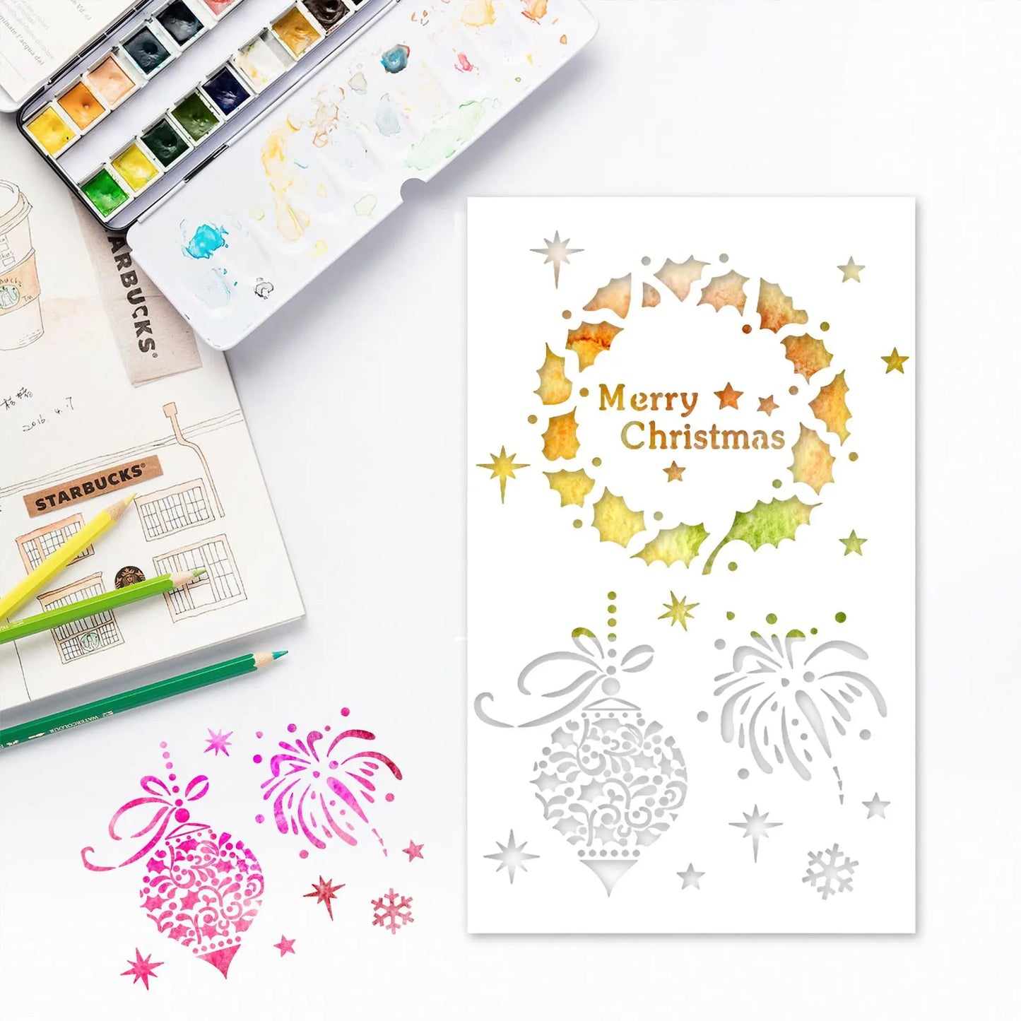 Christmas Themed Reusable PET Stencils Wall Spray Painting DIY