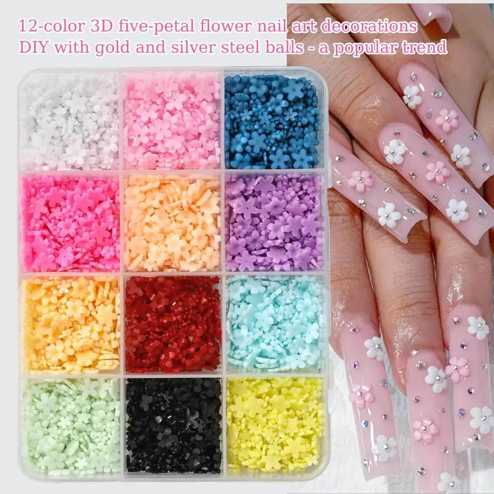 3D Acrylic Flower Nail Charms for Nail Art, Cute Colorful Floral Nail Charms with Caviar Beads & Flatback Pearls DIY Nail Decor Peaceful Pleasures Health and Wellness