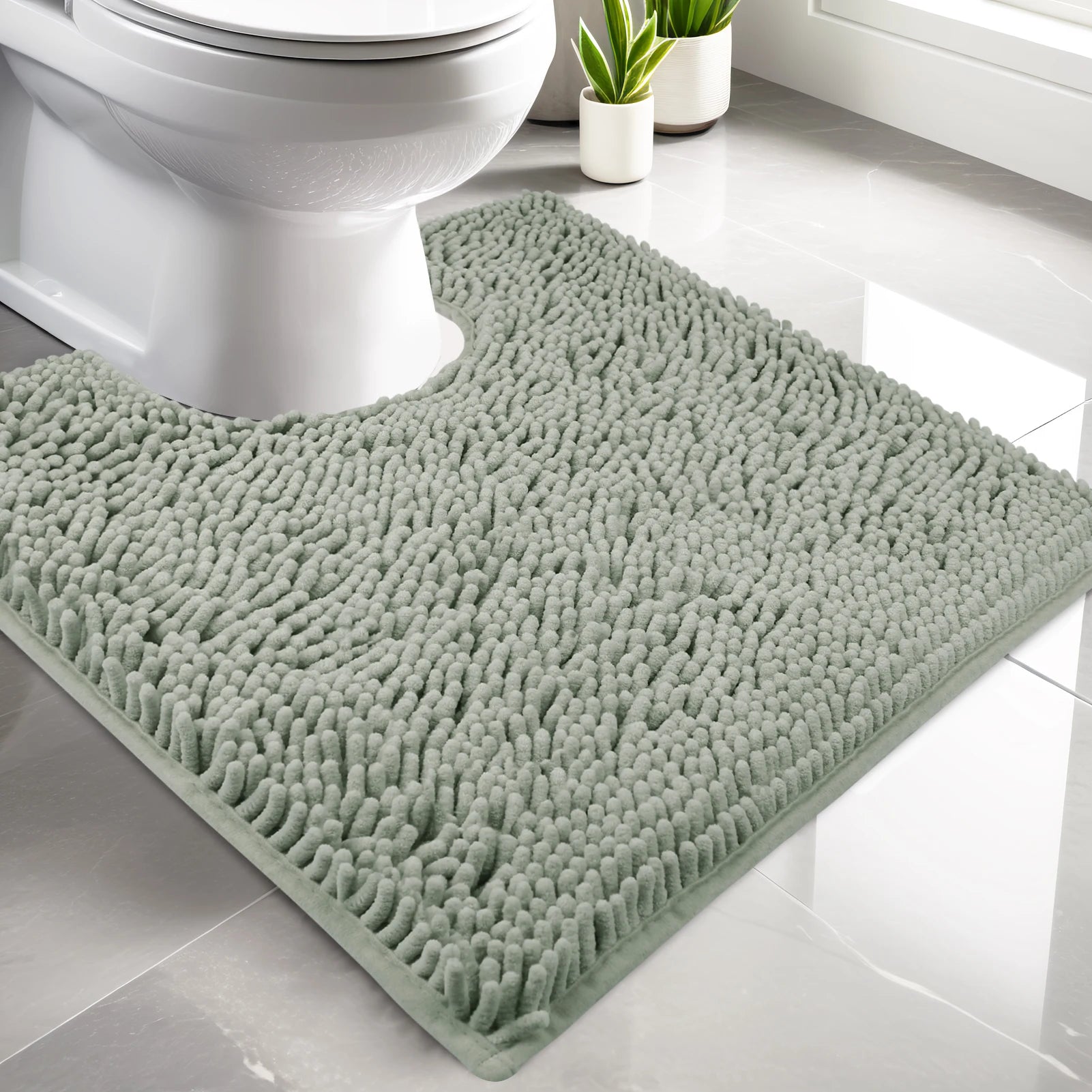 Luxury Chenille Toilet Rugs U-Shaped 50X50cm Soft Absorbent Non-Slip Contour Bathroom Rugs Machine Washable Contoured Bath Mats Peaceful Pleasures Health and Wellness Grey 500MMx500MM