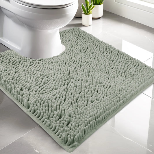 Luxury Chenille Toilet Rugs U-Shaped 50X50cm Soft Absorbent Non-Slip Contour Bathroom Rugs Machine Washable Contoured Bath Mats Peaceful Pleasures Health and Wellness Grey 500MMx500MM