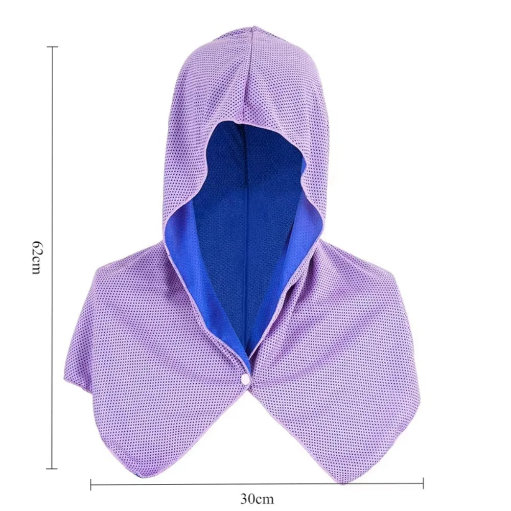 Summer Cooling Hoodie Towel Sweat-absorbent Cool Anti-UV Cycling Soft Cold Sensing Quick-drying Scarf for Fitness Hiking Fishing Peaceful Pleasures Health and Wellness