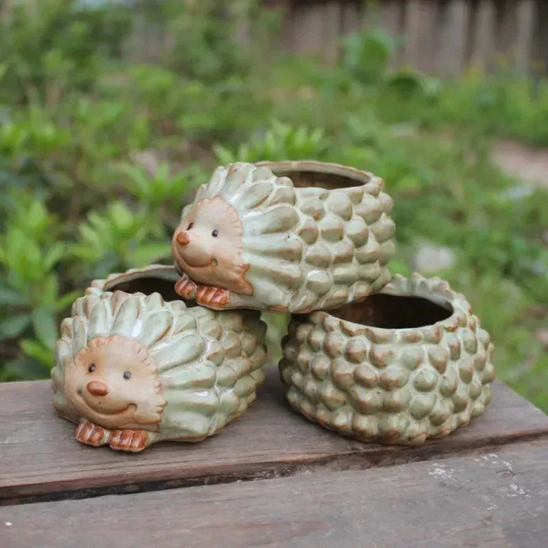 Hedgehog Ceramic Planter | Kiln Glaze Succulent & Bonsai Pot