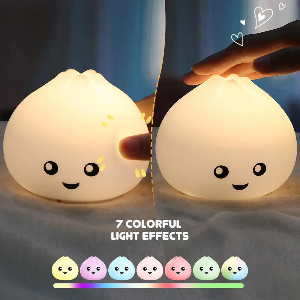 New Arrival Rechargeable Steamed Bun Night Light - Silicone Cute Eye-Protective Lamp for Children's Bedroom Ambient Lighting Peaceful Pleasures Health and Wellness