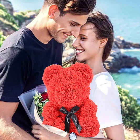 Romantic Rose Bear Eternal Flower Valentine's Day Gift, Christmas Wedding Floral Home Decor for Party Festival Decoration Peaceful Pleasures Health and Wellness