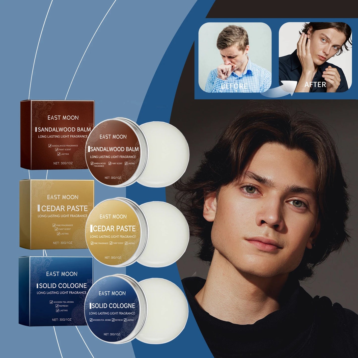 EAST MOON Solid Perfume Balm for Men – Long-Lasting Scent Gift