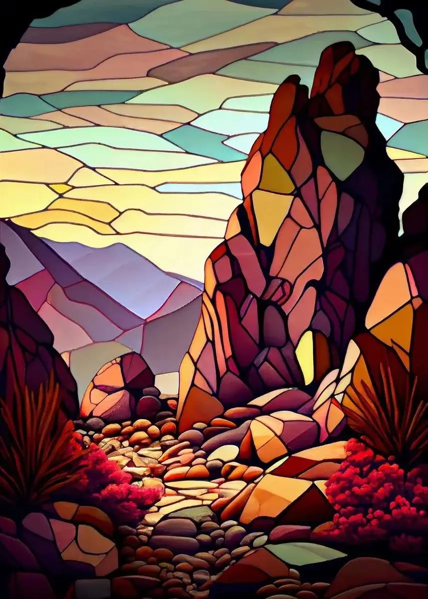 Modern Stained Glass Scenery Canvas Wall Art | Nordic Poster