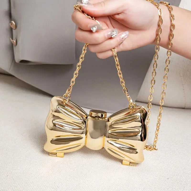 Metal Mini Crossbody Bag | Acrylic Bow Clasp & Chain Strap