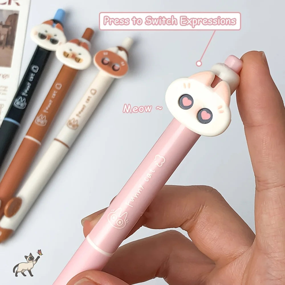 Cute Cat Gel Pens 3-Pack | Siamese Cat Shape Black Ink Pens