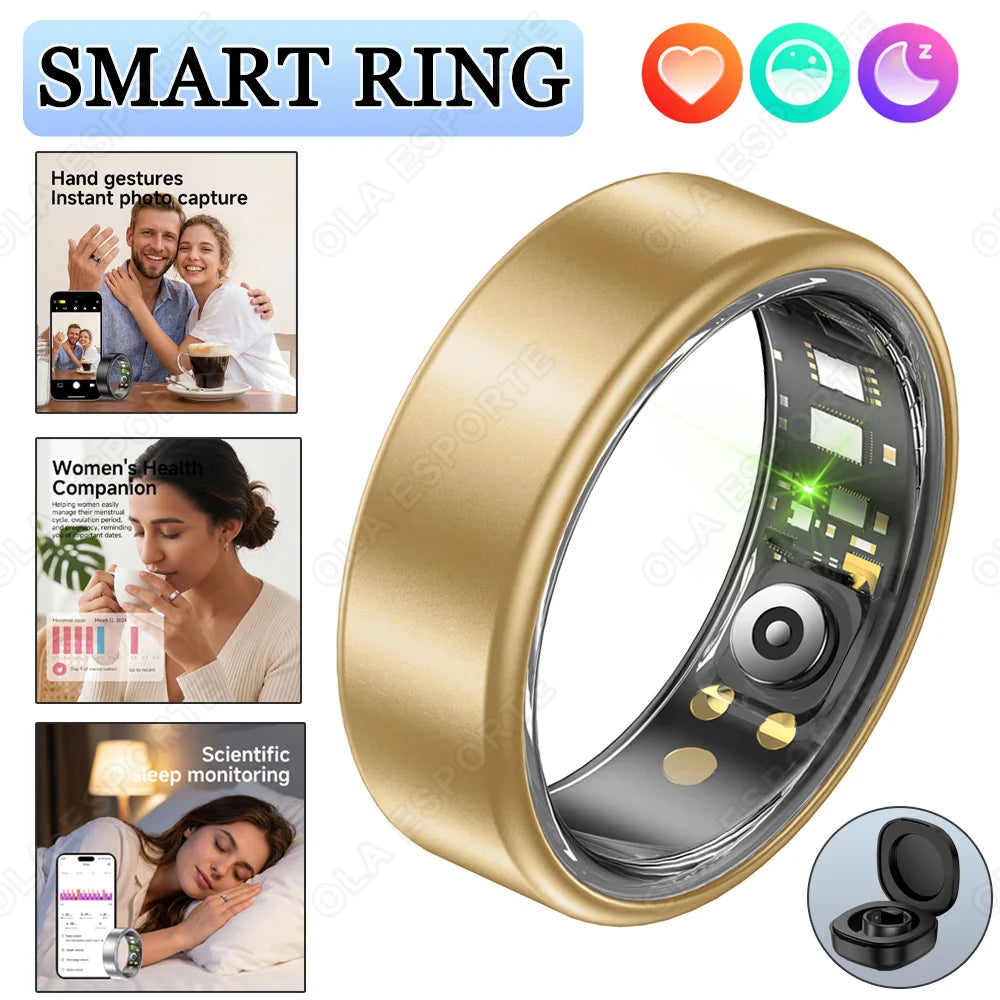 R10 Smart Ring For Men Women with Wireless Charging,SkinTemperature Health and Sleep Monitor,Multi-sport Modes For Andriod IOS Peaceful Pleasures Health and Wellness Box Gold 8