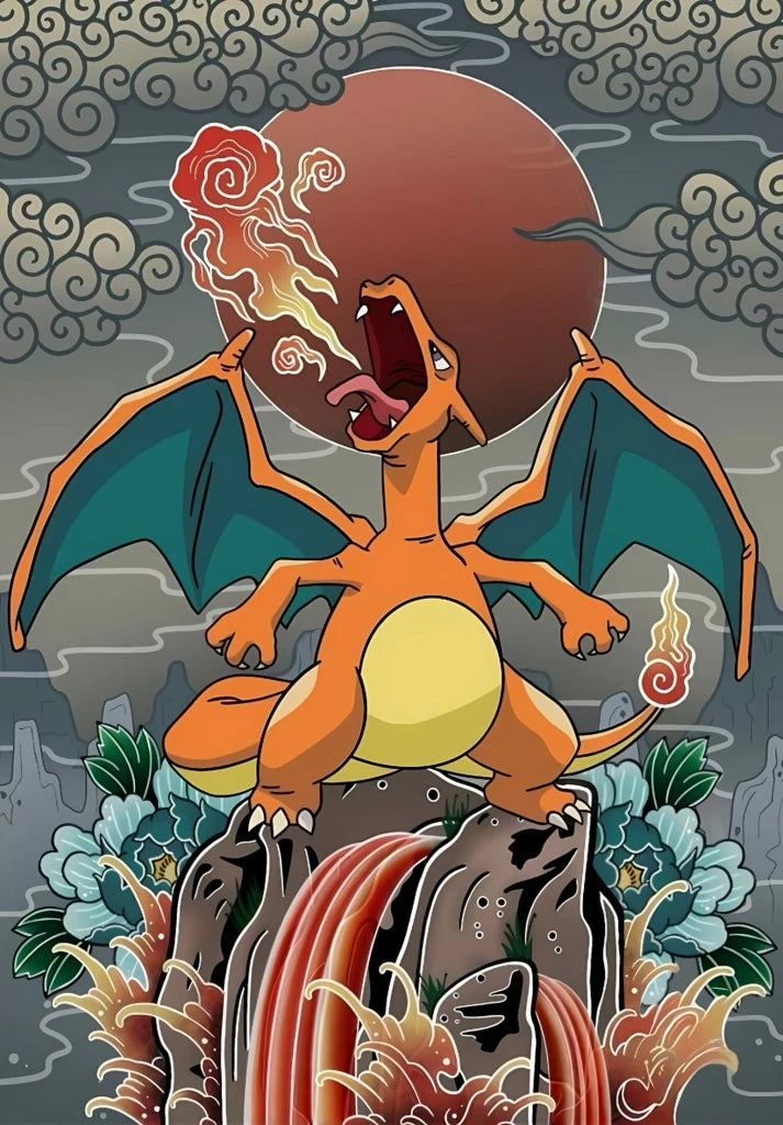 Pokemon Charmander Cute Cartoon Printed Art Mosaic Embroidery Posters Living Room Quality Canvas Home Wall Decor Peaceful Pleasures Health and Wellness 8 40x50cm
