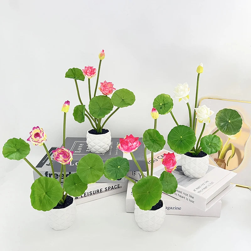 Mini Artificial Lotus Potted Plant | Home Decor & Photo Prop