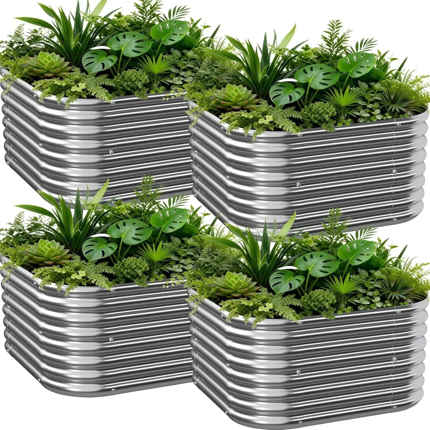 4-Pack Galvanized Steel Raised Garden Beds, 2FT Height for Vegetables Flowers Outdoor Planting Peaceful Pleasures Health and Wellness United States