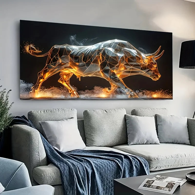Frameless 3D Effect Luminous Bull Print Art Canvas,Modern Wall Art Poster,Lighted Bull Print,Home Decor,Living Room Decoration Peaceful Pleasures Health and Wellness