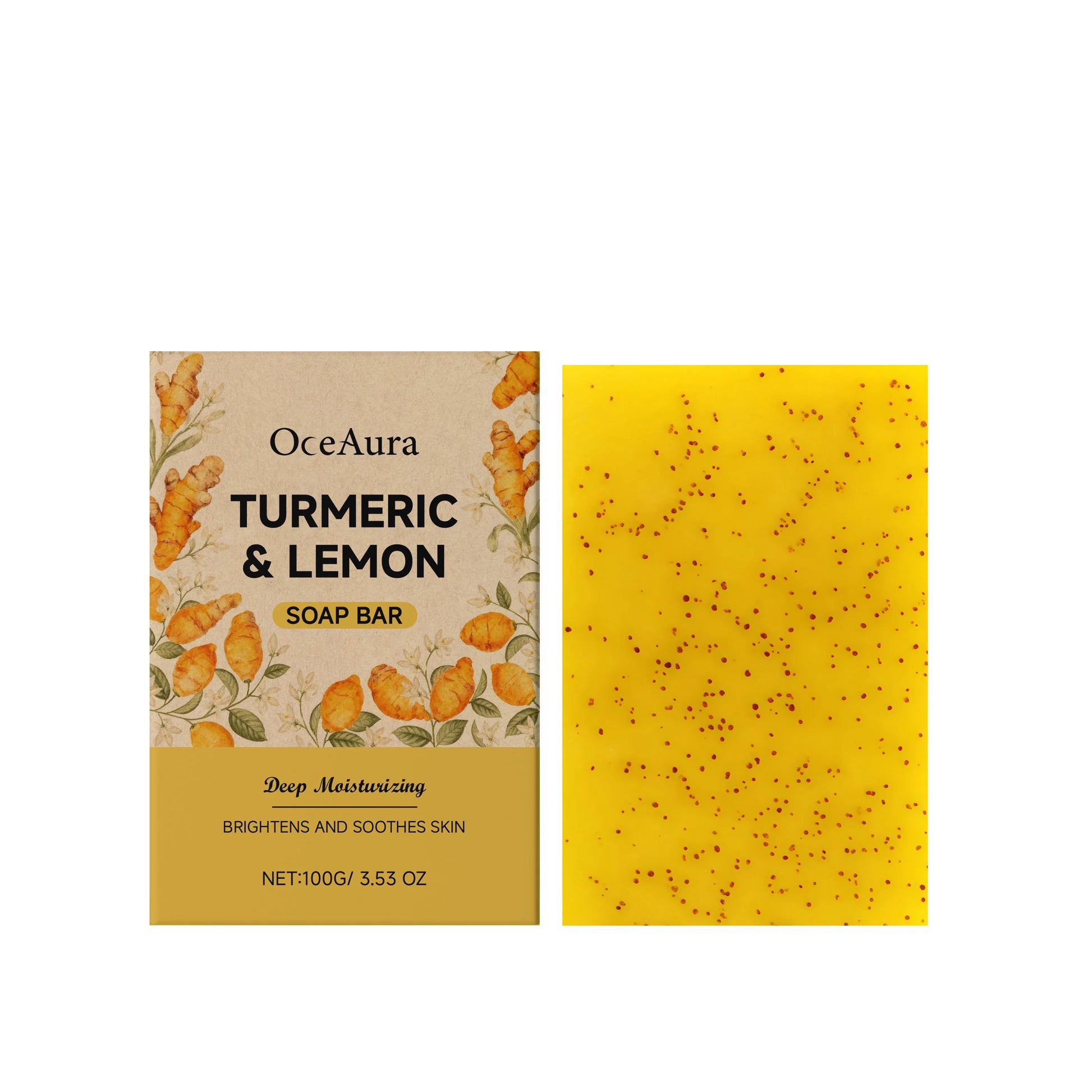 Turmeric Lemon Brightening Soap Bar Exfoliating Deep Cleansing Moisturizing Repair Smoothing Refreshing Lightening Handmade Soap Peaceful Pleasures Health and Wellness 100g boxed
