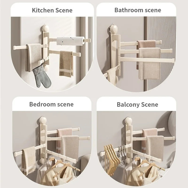 No-Drill Suction Rotating Towel Rack | Folding Double Bar