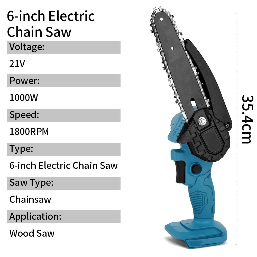 4/6 Inch Cordless Chainsaw Rechargeable Woodworking Garden Pruning Saw Wood Cutter Saws Power Tool for Makita Battery(NO Battery Peaceful Pleasures Health and Wellness