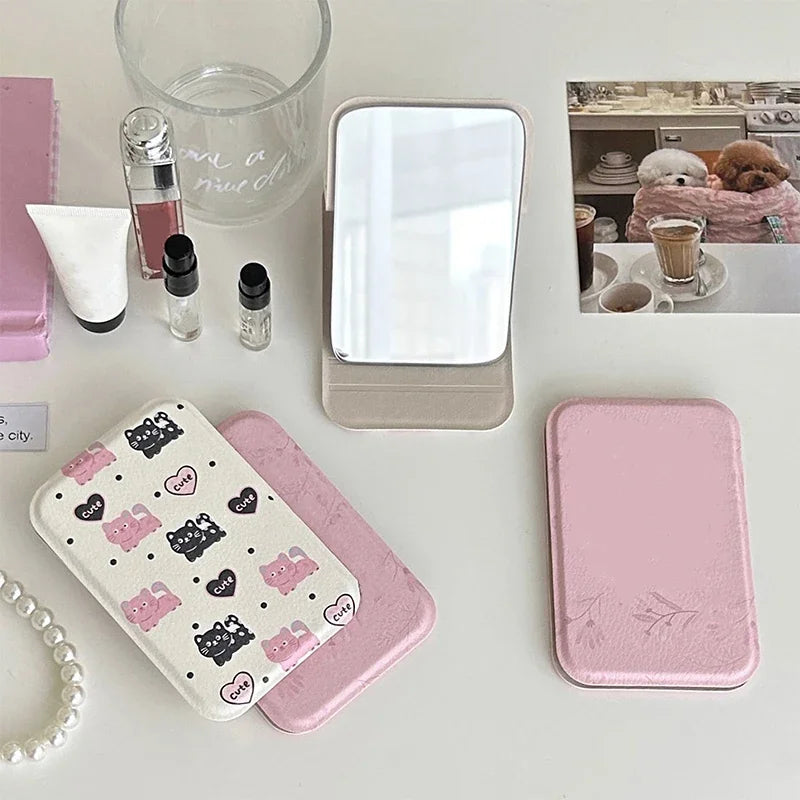 Practical Cute Compact Portable Small Mirror Student Mini Makeup Mirror Foldable Desktop Pocket Carry on Makeup Mirror Portable Peaceful Pleasures Health and Wellness