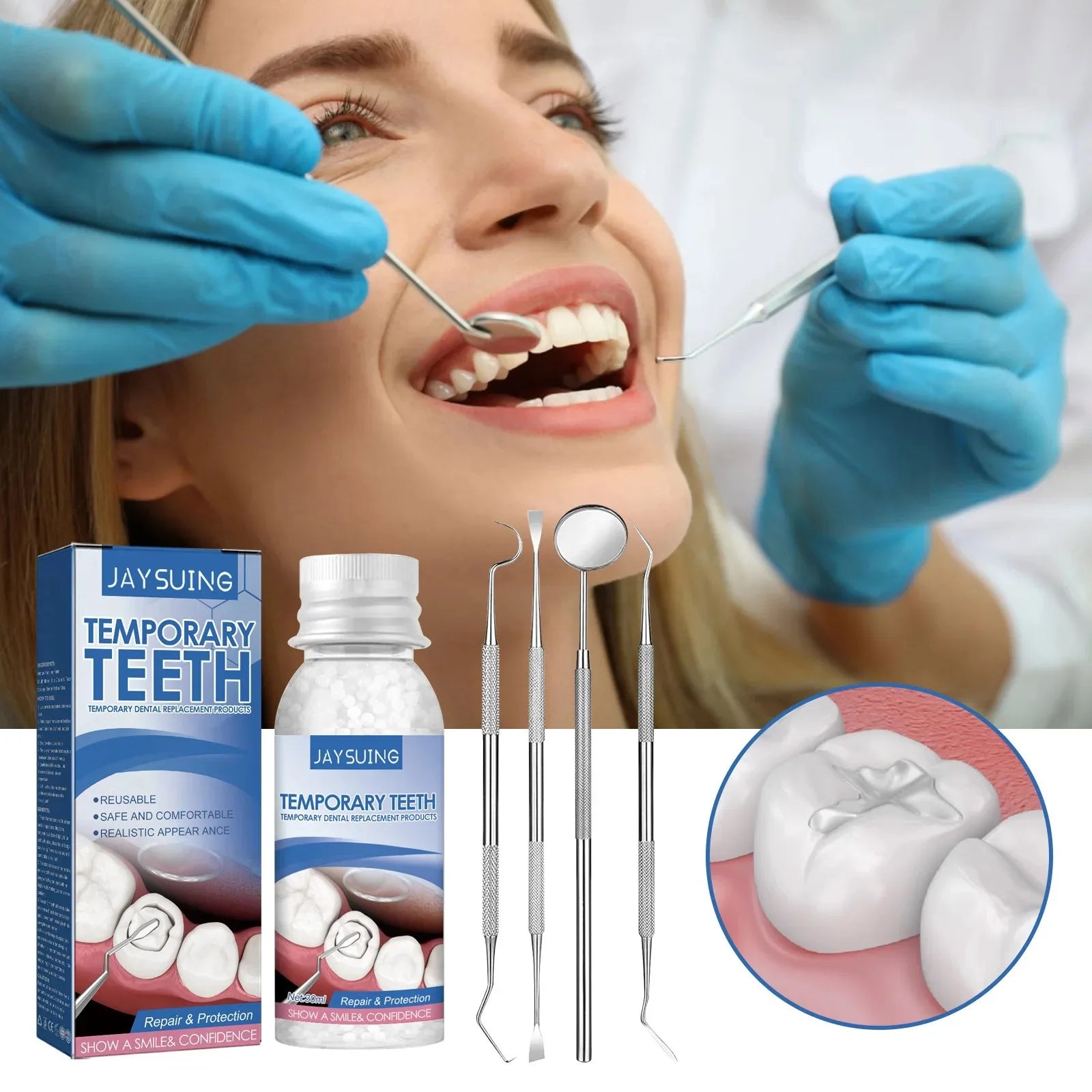Temporary Resin Tooth Repair Kit Shapeable Solid Glue Denture Adhesive Teeth Whitening Gel Fill Resin FalseTeeth Solid Glue Peaceful Pleasures Health and Wellness