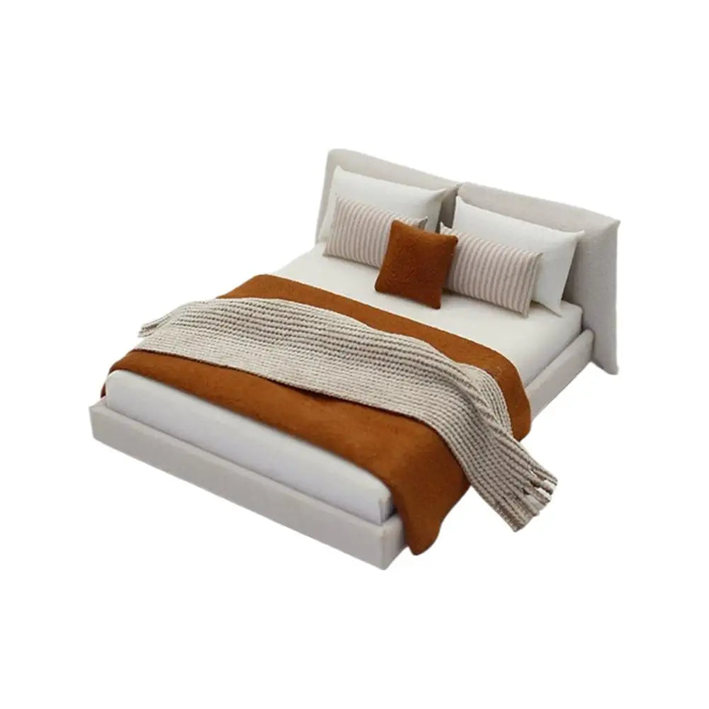 Bedroom Miniature Double Bed Beddings Cream Furniture Decoration