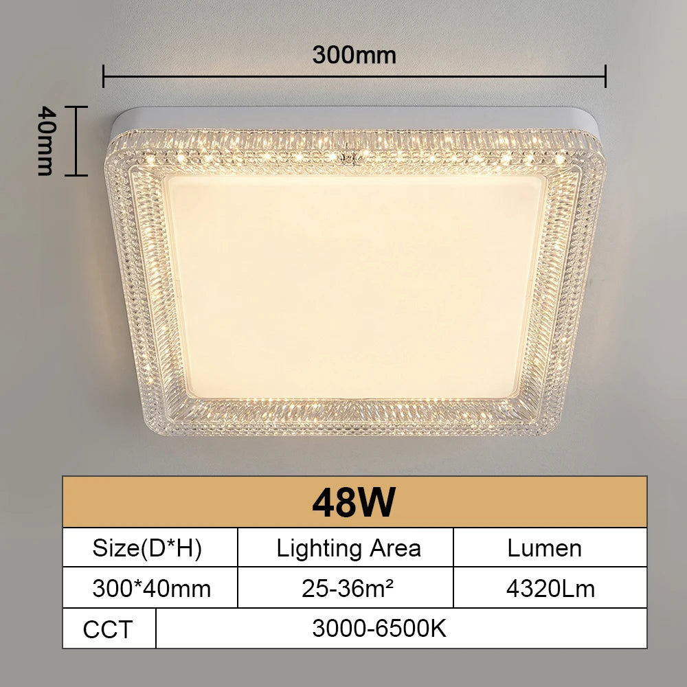 RUNTOIN Ultrathin Crystal LED Ceiling Light | Modern Square & Round