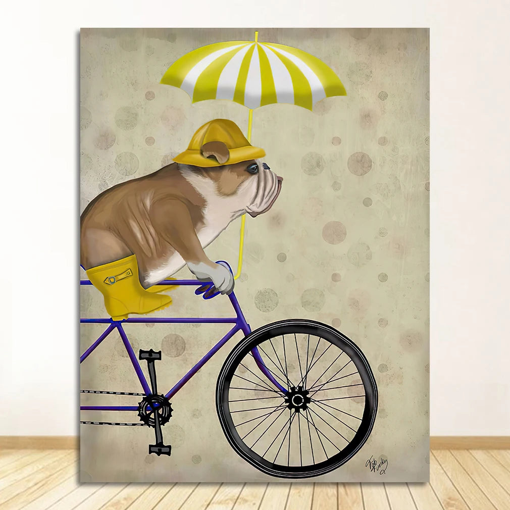 English Bulldog Ice Cream Retro Canvas Wall Art | Unframed