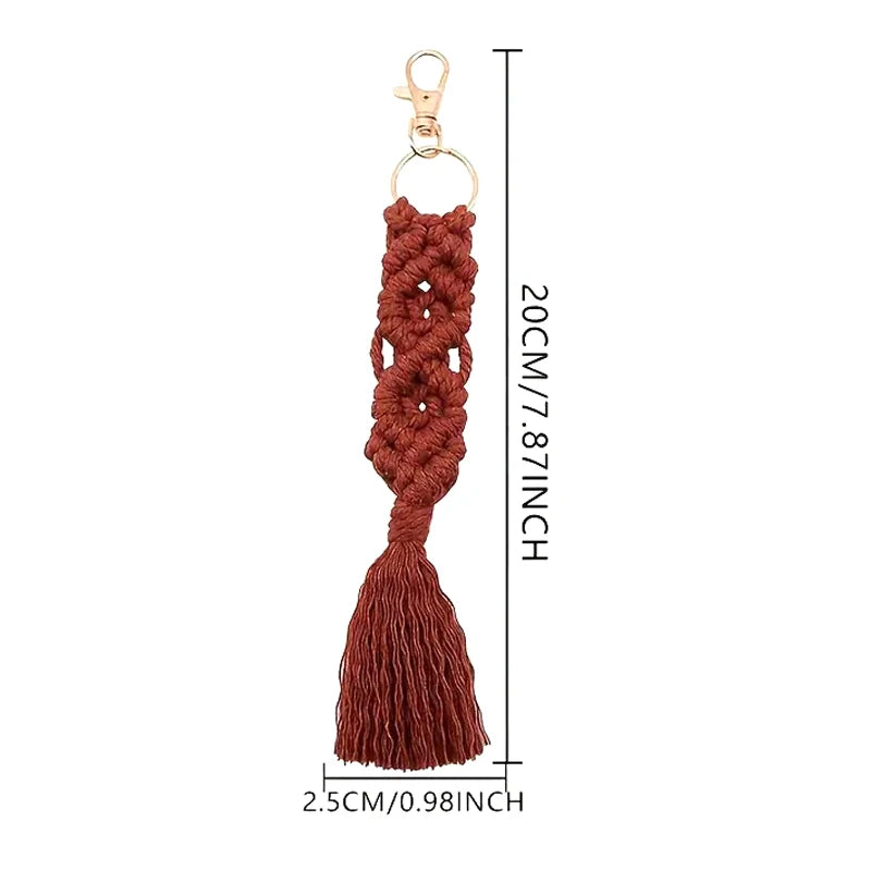 Boho Macrame Braided Keychain Wristlet Bracelet Key Fob Strap