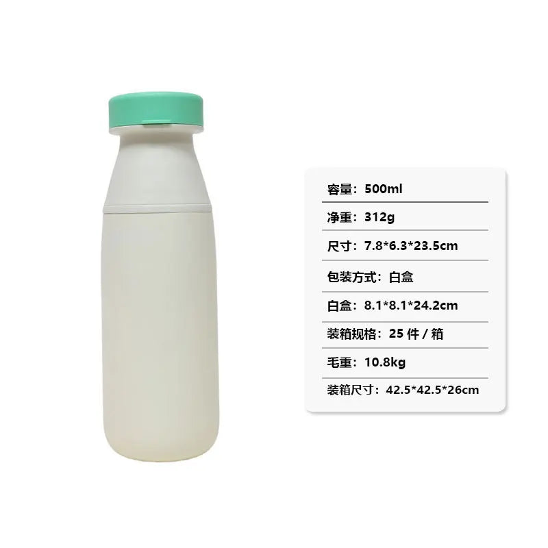 500ml Popular 304 Stainless Steel Vacuum Cup, Creative Double-drinking Milk Cup, Portable Outdoor Sports Water Cup Peaceful Pleasures Health and Wellness White 17oz 500ml
