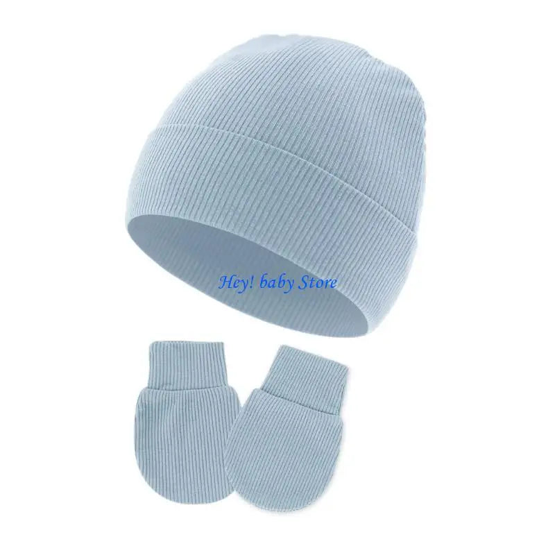 Newborn Baby Bonnet Hat & Anti-Scratch Mittens Set | Cotton