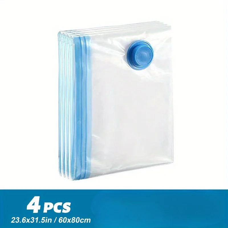 4-Pack Vacuum Storage Bags with Valve & Pump | Space-Saving