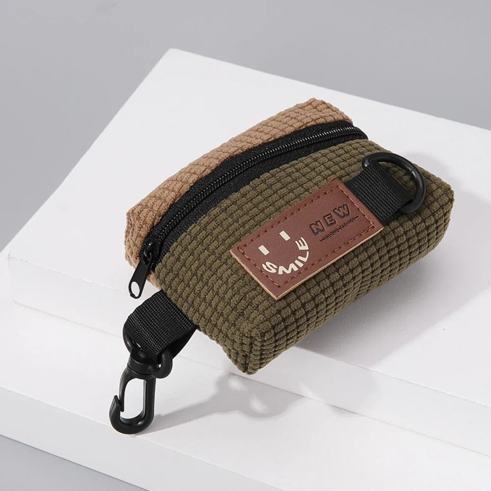 Mini Corduroy Zippered Pouch for Keys, Earbuds & Coins