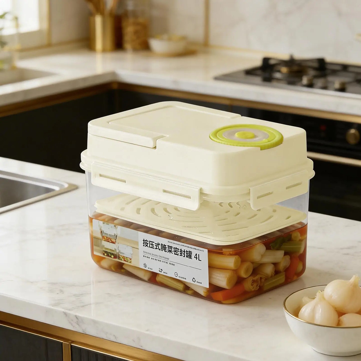 4L Airtight Pickle Fermentation Container with Press Plate