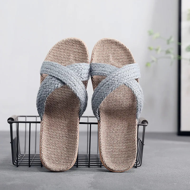 Men's Linen Cross Strap Slippers | Indoor & Beach Slides