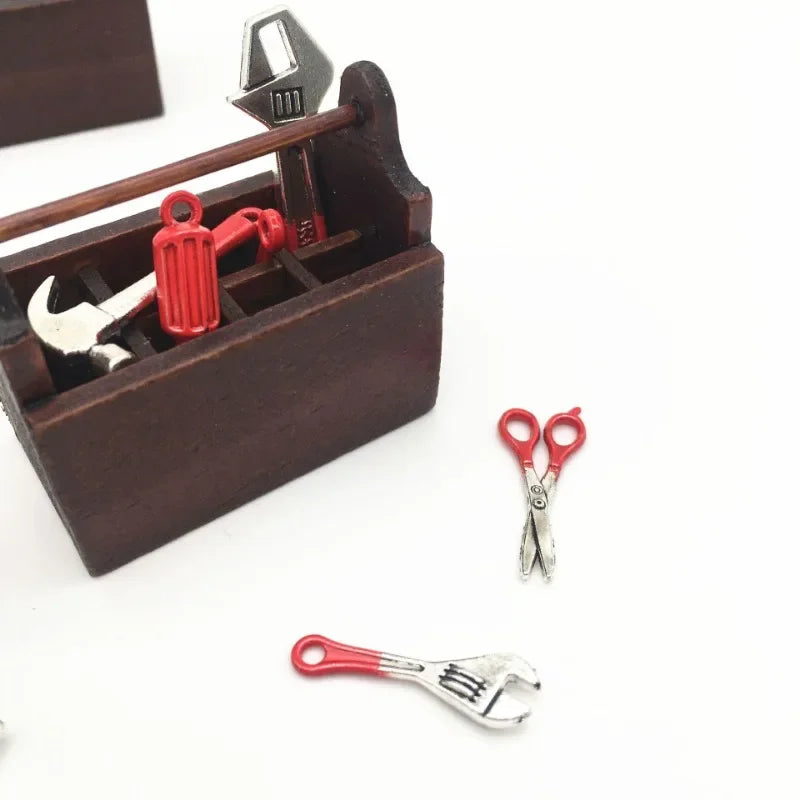 1Set 1:12 Dollhouse Miniature Toolbox Handmade Tools Sets Model Furniture Accessories for Doll House Decor Toys Decorative Props Peaceful Pleasures Health and Wellness red set