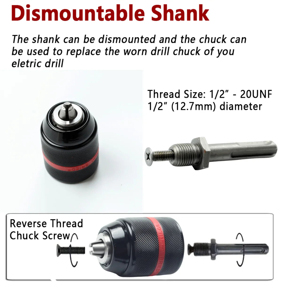 SLADE Keyless Drill Chuck 1/2-20UNF 2–13mm Self-Tightening