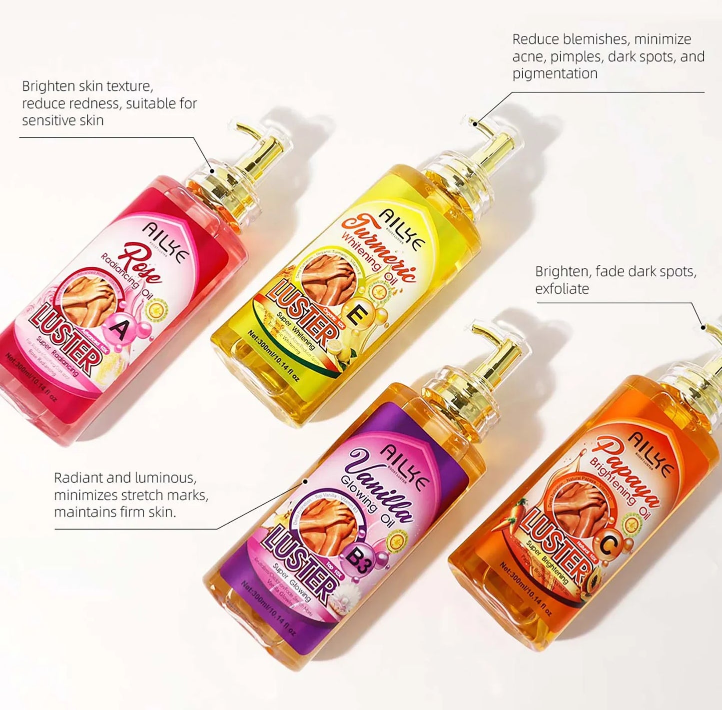 AILKE Skin Glowing Whitening Body Oil – All Skin Types 300ml Peaceful Pleasures Health and Wellness