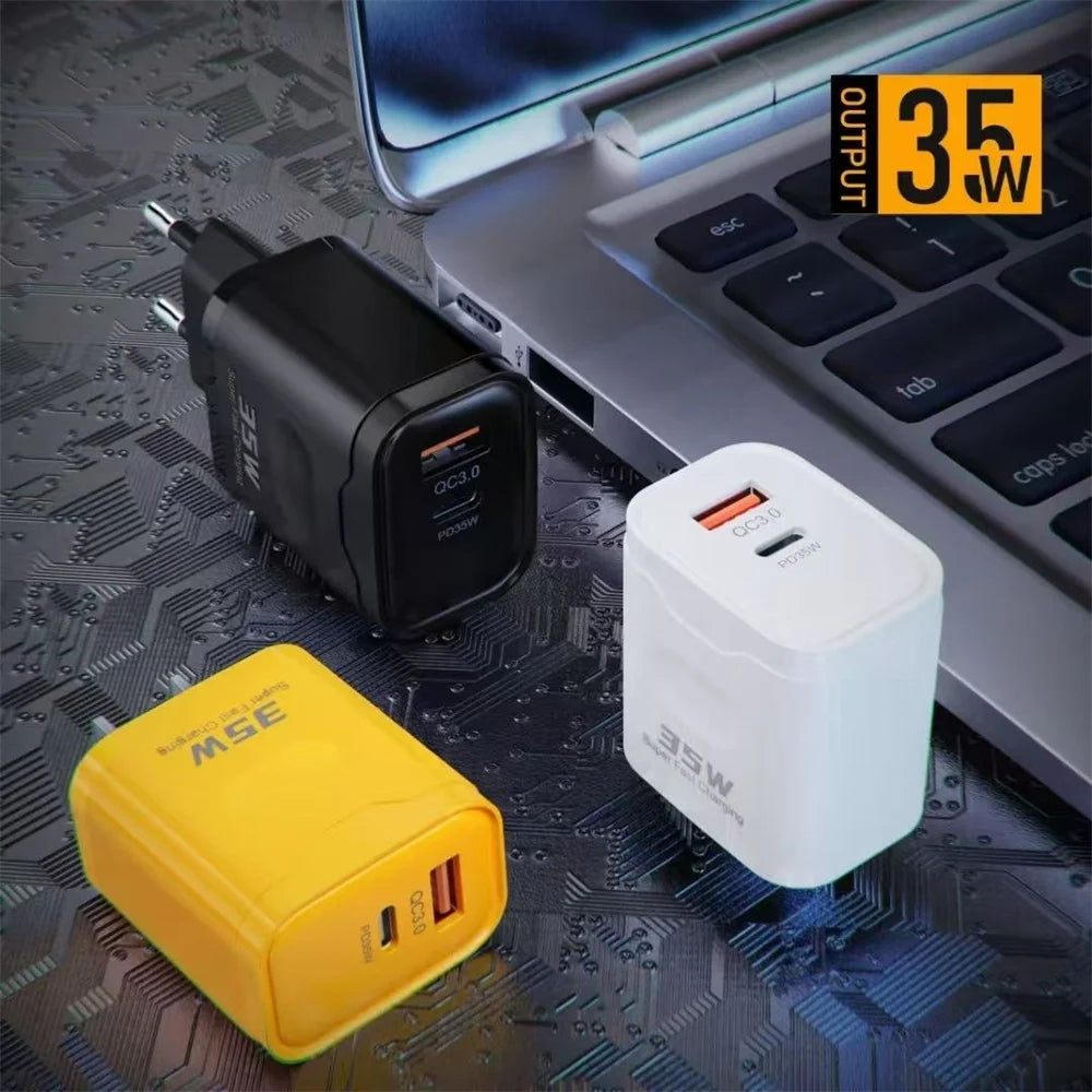 35W Dual Port PD+QC3.0 Fast Charger USB-C Wall Adapter