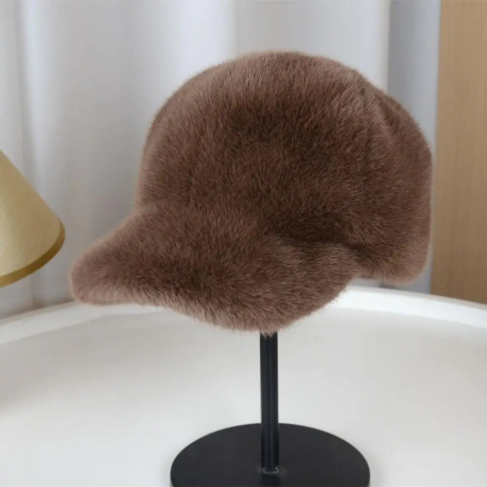 Women's Winter Plush Faux Fur Baseball Cap | Warm Duckbill Hat