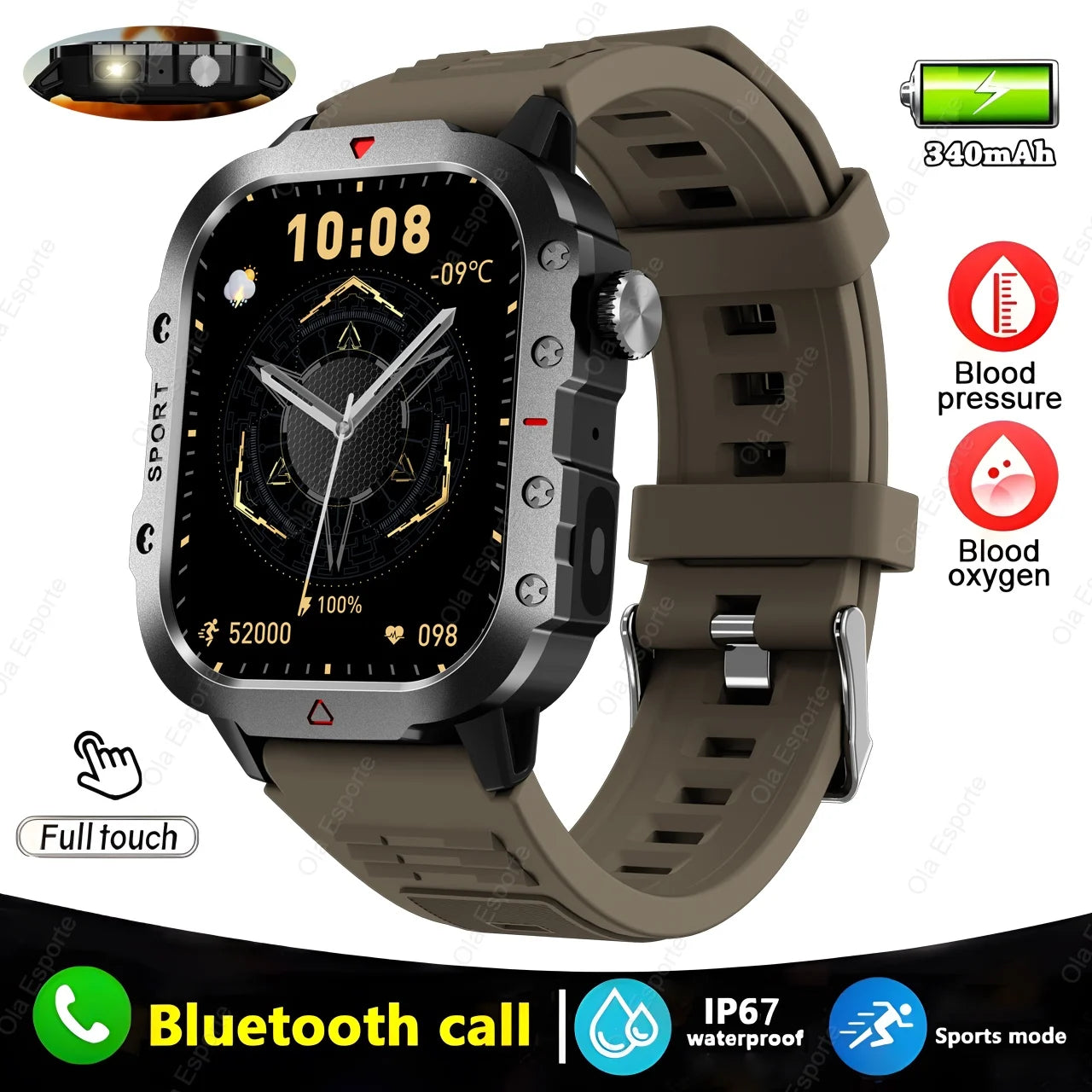 Military Smart Watch – BT Calling, Fitness & Health Tracker