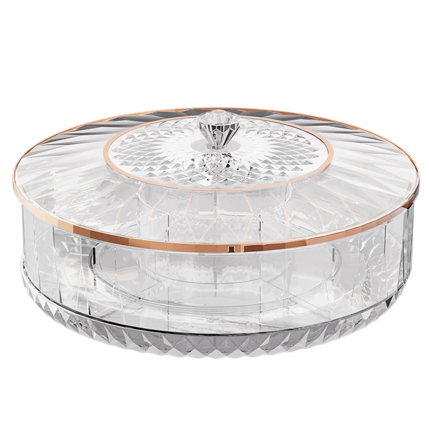 Rotatable Stackable Fruit & Candy Tray with Gold Lid