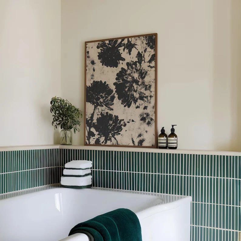 Retro Black Floral Silhouette Canvas Wall Art Print | Home Decor