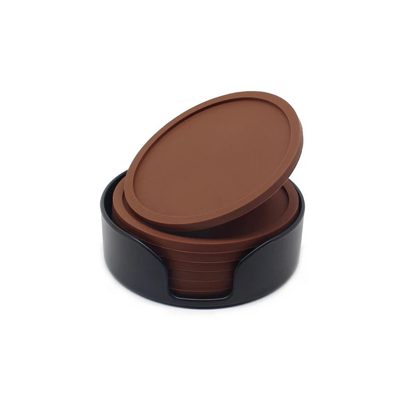 6-Piece Non-Slip Silicone Coaster Set with Holder – Round Cup Mats for Home & Kitchen